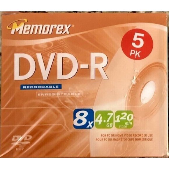 Memorex 5 PACK DVD+R 8X 4.7GB Media Recordable 120 Min ~  BRAND NEW SEALED - Picture 1 of 6